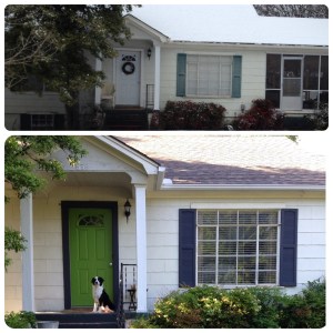 we gave our home a facelift with painted shutters (courtesy of a friend's hard work) and painted front door. #contenttorent